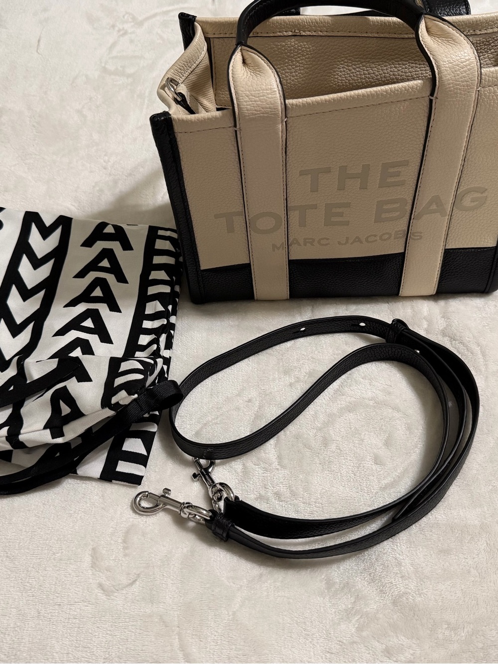 Marc Jacobs Small Leather Tote - Black & Cream Two-Tone Leather
